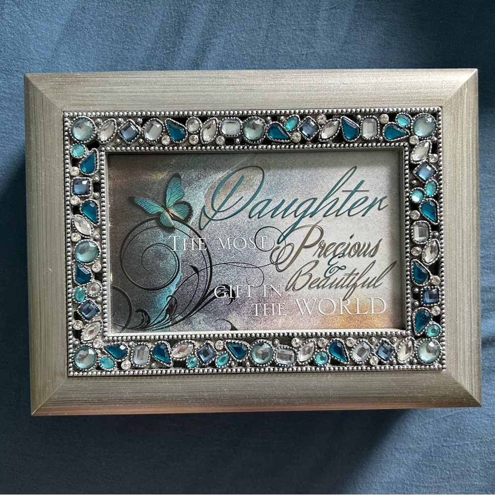 Silver and Blue Bejeweled jewelry box